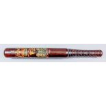 A Victorian turned rosewood truncheon, painted with "I" over crown over "V.R" over castle, with