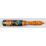 A Victorian turned wood truncheon, painted with crown over "VIR", over "Ello" (Lincs), on a black