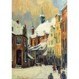 Paul Emil Gabel (1875-1938) - Oil painting - Snow covered Continental street scene, canvas 19.5ins x