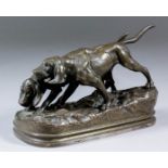Alfred Dubucand (1828-1894) - Bronze - Bloodhounds pursuing a scent, on a naturalistic rectangular