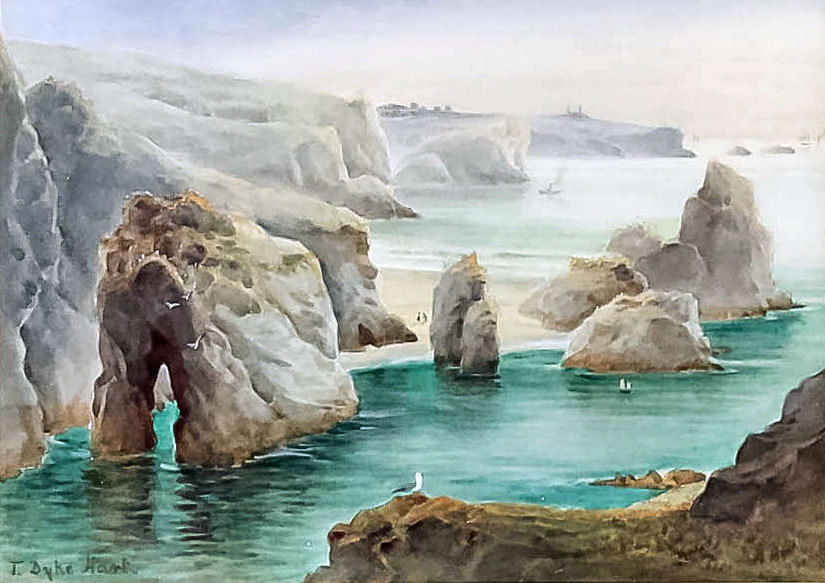 Tracy Dyke Hart (1871-?) - Watercolour - "Kynance Cove and Lizard Head", 5ins x 7ins, signed, in