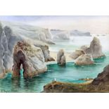 Tracy Dyke Hart (1871-?) - Watercolour - "Kynance Cove and Lizard Head", 5ins x 7ins, signed, in