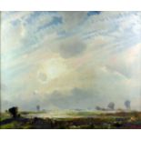 ***William Thomas Wood (1877-1958) - Oil painting - "Misty Sunrise", canvas, 20.5ins 24ins,