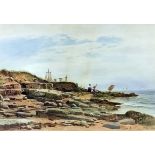 ***John Nesbitt (1831-1904) - Watercolour - Scottish coastal landscape with figures and fishing