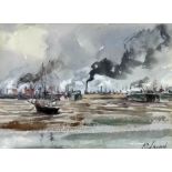 ***Douglas Ian Smart (1879-1970) - Watercolour - "Swansea" - View of the docks, 5ins x 6.75ins,