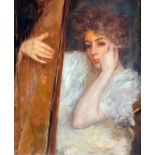 Albert de Belleroche (1864-1944) - Oil painting - Countess de Belleroche with harp, 27ins x 21ins,