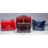 A red leather crocodile effect handbag, 10ins x 7ins, a David Russell brown leather handbag, 9ins