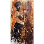 ARR Nyemike Onwuka (born 1972) - Oil painting - "Nkwado II, Preparation Series", 65.5ins x 35ins,