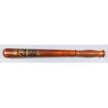 A Victorian turned wood truncheon, painted with "V.R.", over "G.S.C." over "28." within oval