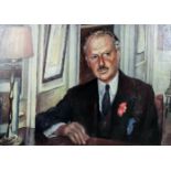***David Rolt (1916-1985) - Oil painting - Portrait of Harold Nicolson seated at a table in an