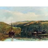 William Pitt (fl. 1853-1890) - Oil painting - "On the River Fal, Cornwall", relined canvas 13ins x