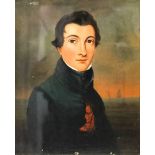 Early 19th Century English school - Oil painting - Shoulder length portrait of a young man in