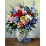 Edith Alice Andrews (fl. 1900-1940) - Watercolour- Still life of summer flowers in a pottery jug,