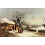 J.D.G. (19th Century British school) - Oil painting - The Robin Catchers - Winter scene with three