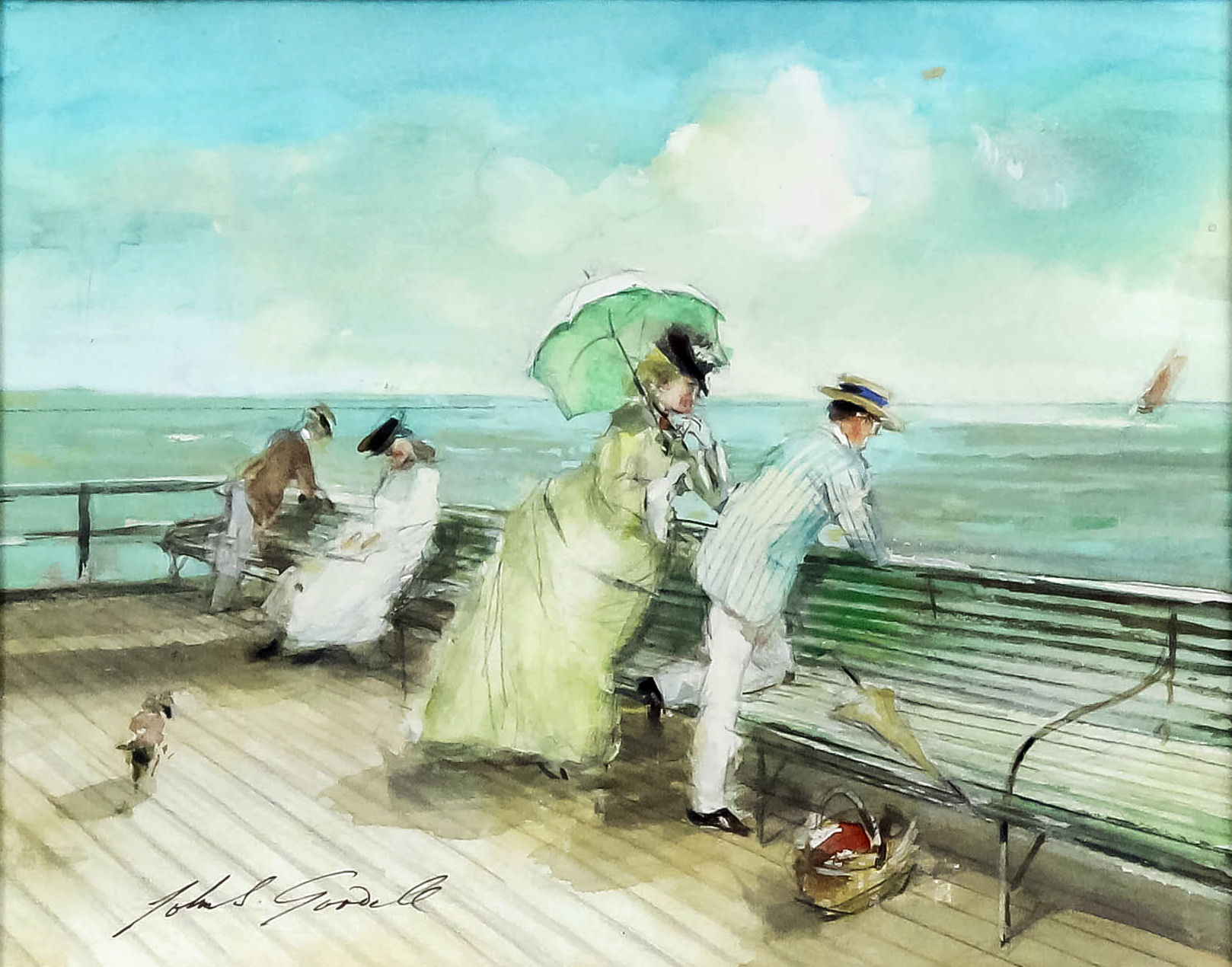 ***John Strickland Goodall (1908-1996) - Four watercolours - Edwardian figures on the beach and at