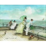 ***John Strickland Goodall (1908-1996) - Four watercolours - Edwardian figures on the beach and at