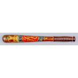 A Victorian turned wood Scottish truncheon, painted with crown over "VR" within garter worded "