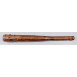 A Victorian turned and plain elm bludgeon, the upper part with twelve iron studs, with ribbed