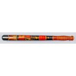 A Victorian turned wood truncheon, painted with crown over royal coat of arms within garter, over "