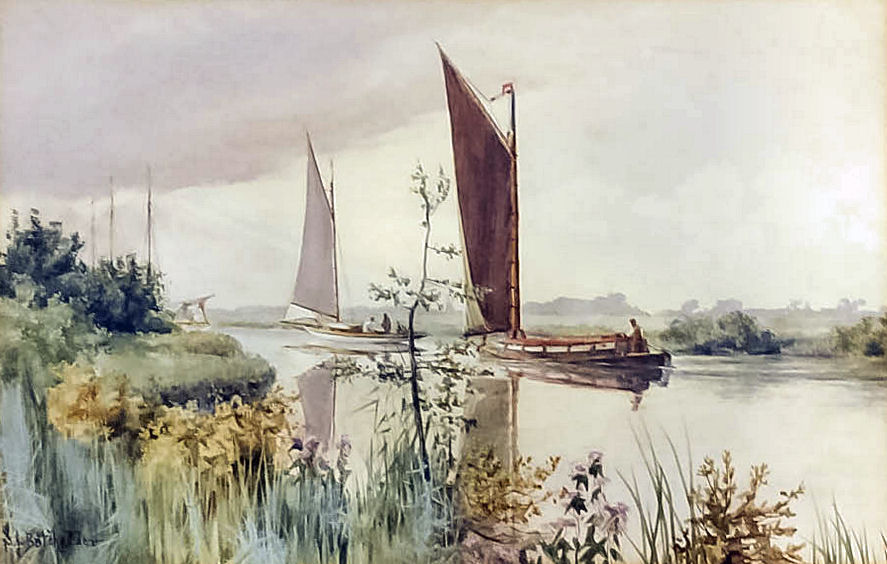 Stephen John Batchelder (1849-1932) - Pair of watercolours - River landscapes, Norfolk Broads with