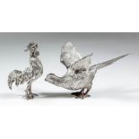 Two Elizabeth II cast silver models - A pheasant with open wings, 5.75ins overall x 3ins high, by