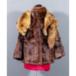 A lady's brown mink jacket, lined, size 12-14, 26ins long and two fur stoles