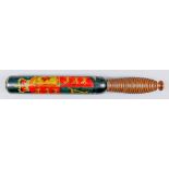 A Victorian turned wood short truncheon, painted with crown over royal coat of arms, and "V.R." over