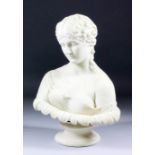 A mid 19th Century Parian bust after C. Delpech - "Clytie", on circular socle, 14ins high, published