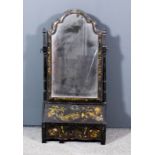 An early 18th Century black japanned and gilt decorated dressing table mirror, the whole decorated