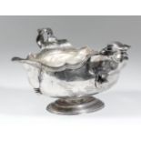 A George V silver oval double-lipped sauce boat of "18th Century" design with shaped and moulded