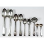 Ten George III "Irish" silver fiddle pattern dessert spoons by John Power & George Nangle, Dublin