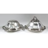A pair of Victorian silver circular dishes, the shaped and moulded rims with reeded and ribbon
