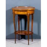 A 19th Century French oval kingwood and rosewood tray top two tier etagere, the top and apron inlaid