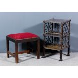 A George III mahogany rectangular stool, the drop-in seat in red cut moquette, on square chamfered