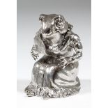 A good late Victorian silver frog pattern mustard pot modelled in the form of a seated frog with