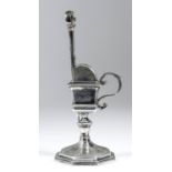 A Queen Anne "Irish" silver snuffer stand and pair of matching snuffers, flat urn shaped stand