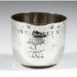 A Queen Anne silver tumbler cup, 2.5ins diameter x 2ins high, probably by William Bainbridge, London