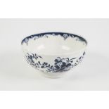 18TH CENTURY FIRST PERIOD WORCESTER PORCELAIN BOWL painted in under glaze blue with 'Mansfield'