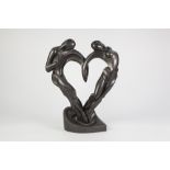 AUSTIN SCULPTURES 'SOULMATES' MOULDED COMPOSITION GROUP, in gun metal finish, modelled as two