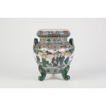 CHINESE NINETEENTH CENTURY FAMILLE VERT PORCELAIN TWO HANDLED JAR, painted autour with eight figures