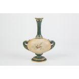 ROYAL WORCESTER LATE NINETEENTH CENTURY TWO HANDLE PEDESTAL VASE, the peach ground egg shape body