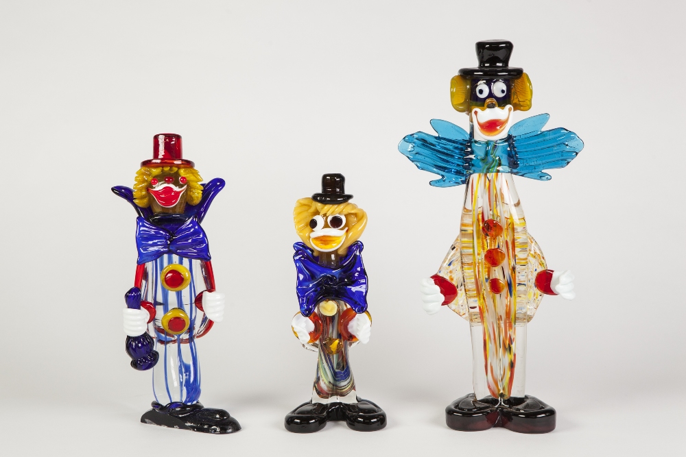 COLLECTION OF SEVEN COLOURED GLASS FIGURES OF CLOWNS, all modelled standing, 12 ¼" (31.1cm) high and - Image 2 of 2