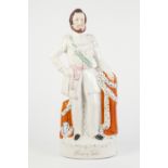 NINETEENTH CENTURY STAFFORDSHIRE LARGE POTTERY FIGURE OF THE 'PRINCE OF WALES', heightened in