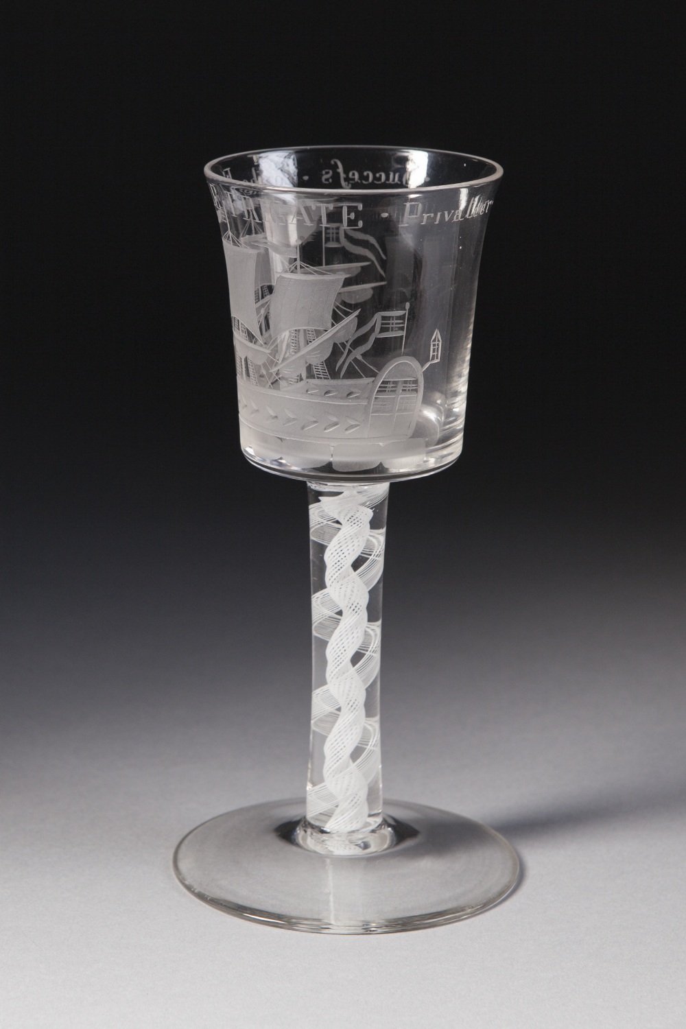 MODERN REPRODUCTION OF AN 18th CENTURY PRIVATEER WINE GLASS FOR THE EAGLE FRIGATE, the slightly - Image 2 of 2