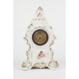EARLY TWENTIETH CENTURY AUSTRIAN PORCELAIN MANTLE CLOCK, the 2" Roman gilt dial powered by a