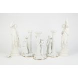 PAIR OF 'ROMEO AND JULIET' PARIAN PORCELAIN FIGURAL CANDLESTICKS BY FRANKLIN MINT, on oval gilt