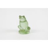 LALIQUE, FRANCE, FROSTED GREEN GLASS MODEL OF A SEATED FROG, engraved to base in freehand Lalique,