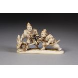 A FINE 19TH CENTURY JAPANESE CARVED IVORY ONE PIECE OKIMONO STYLE NETSUKE in the form of Benkei