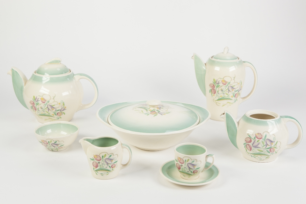 A 1930'S SUSIE COOPER 40 PIECE POTTERY PART DINNER, tea and coffee service decorated with stylized