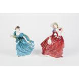 TWO ROYAL DOULTON CHINA FIGURES, 'RHAPSODY', HN2267, 7" (17.8cm) high, and 'AUTUMN BREEZES', HN1934,